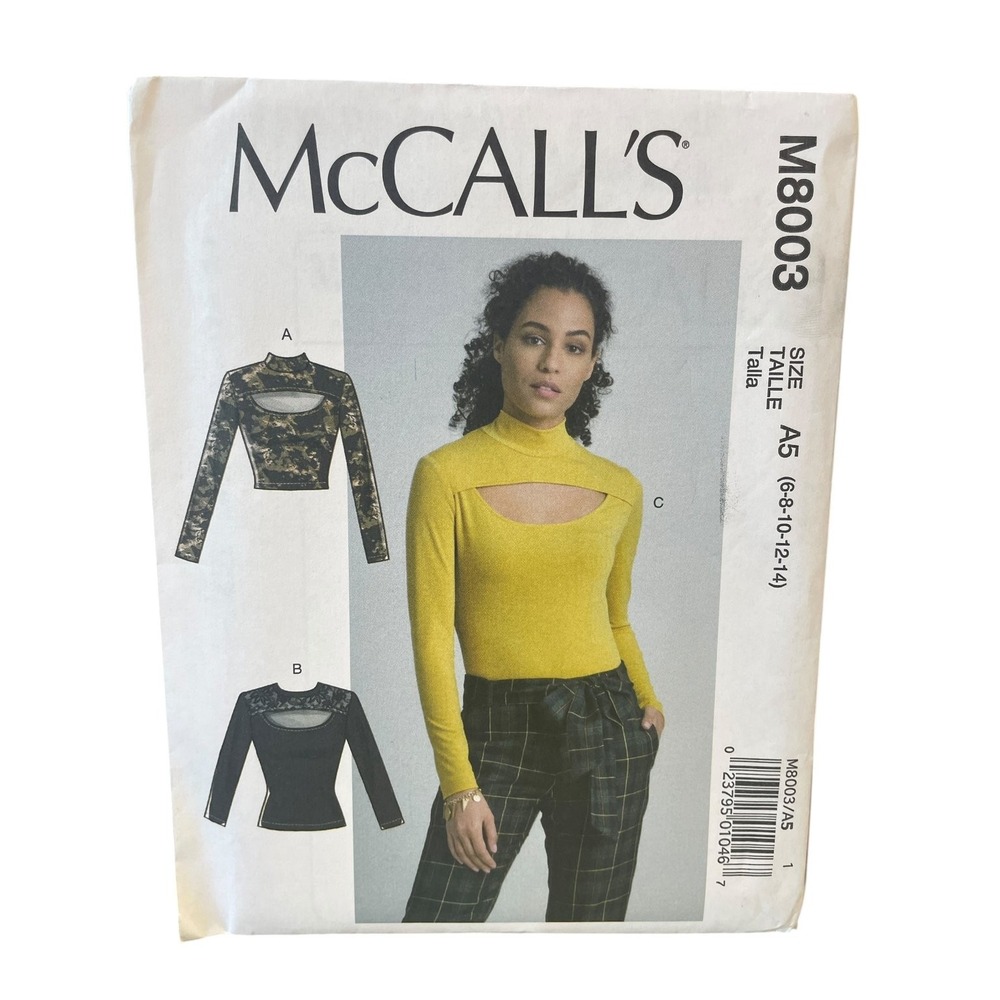 McCALL'S Sewing Pattern Women Size 6-14 M8003 Misses Tops Mock Neck Cutout Uncut